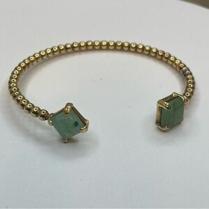 Beautiful Gold Plated Pearl Look Aventurine Gemstone Cuff Bracelet Dainty Simple